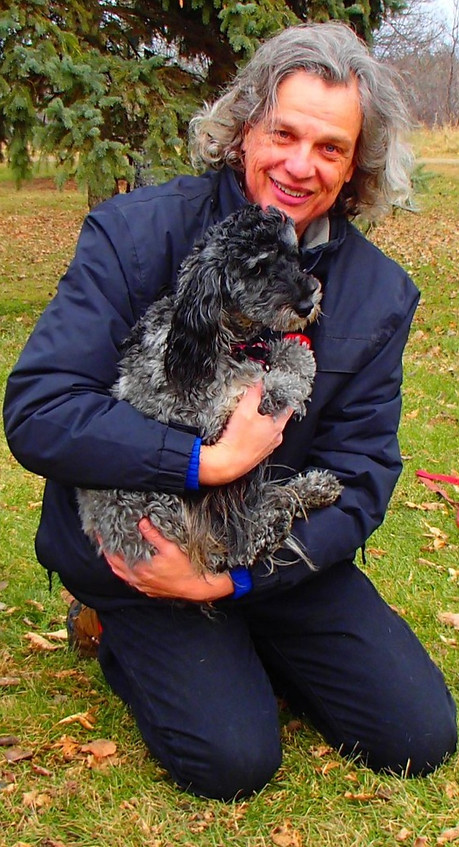 Ron with Bella, Gracie, and the dog pack in the Edmonton River Valley